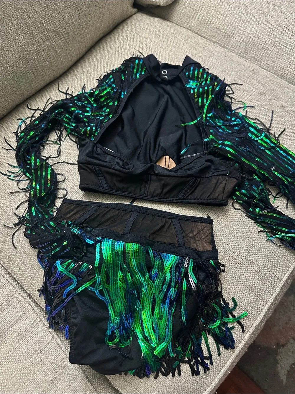 tenth House- Green & Blue Sequin Fringe Two-Piece Set